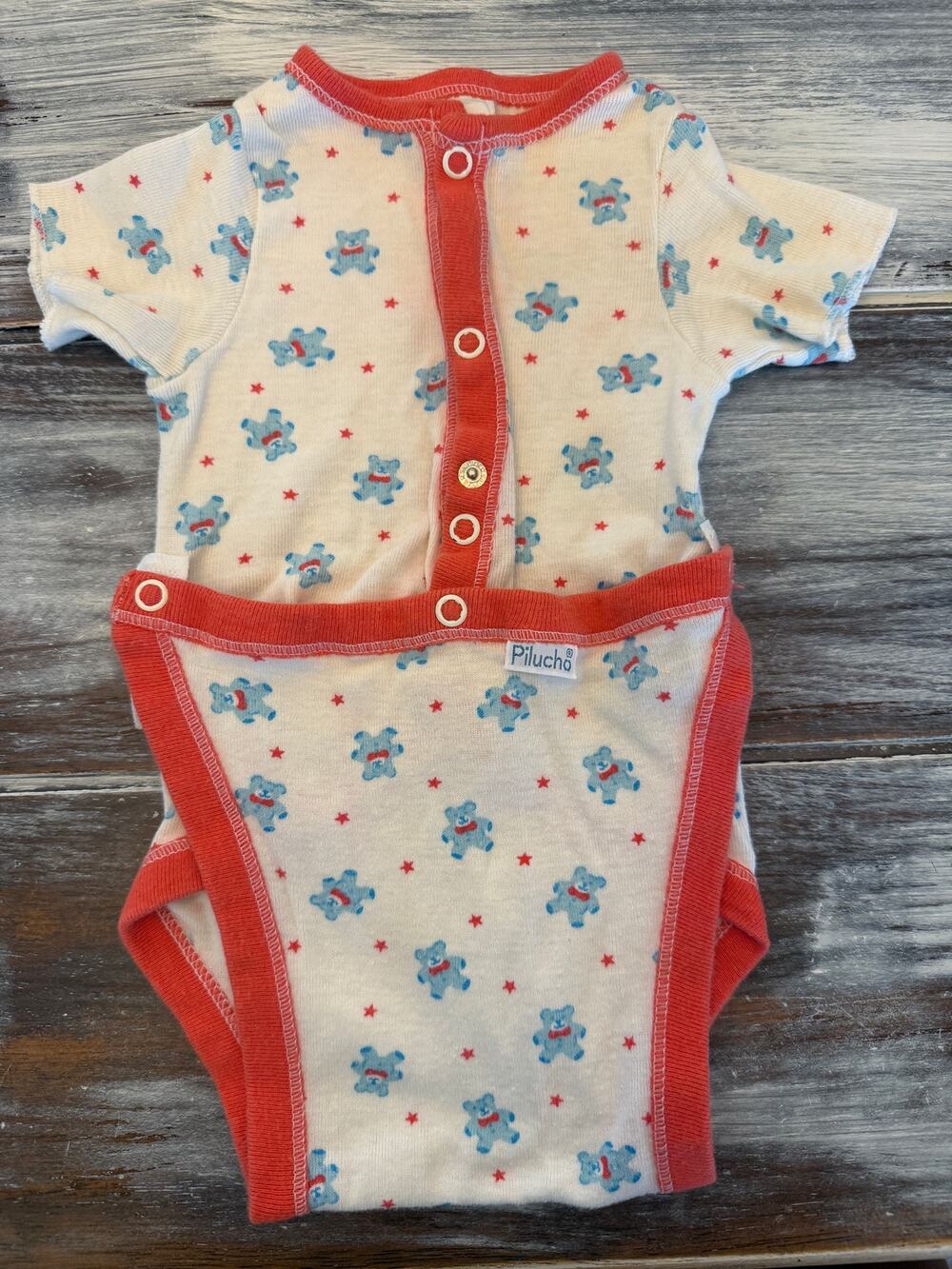 Vintage Pilucho Baby Bodysuit with Bears Size Small Up to 15lbs Snap Up